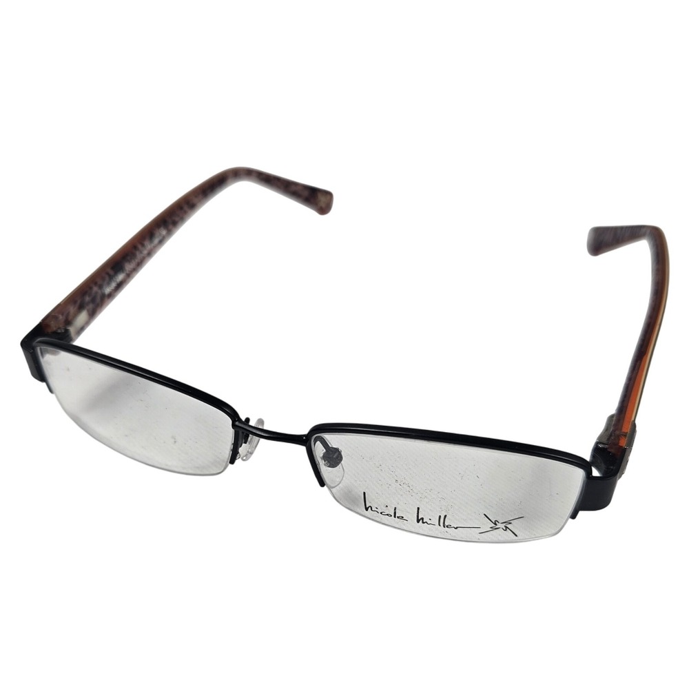 Nicole Miller Eyeglasses Black‎ Frames Leopard Print Arms 50-16-140 New